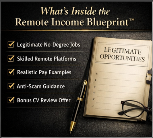 1) Remote Income Blueprint digital guide for legitimate work from home opportunities no degree required
Work from home
Remote Work
Legit remote work
Make Money online
digital guide
no degree
online jobs